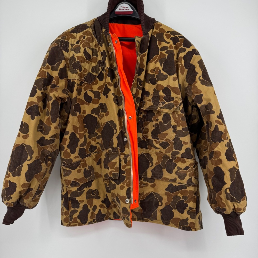 VTG Game Winner Duck Deer Camo/Reversible Orange Hunting Jacket Talon Zip Mens L